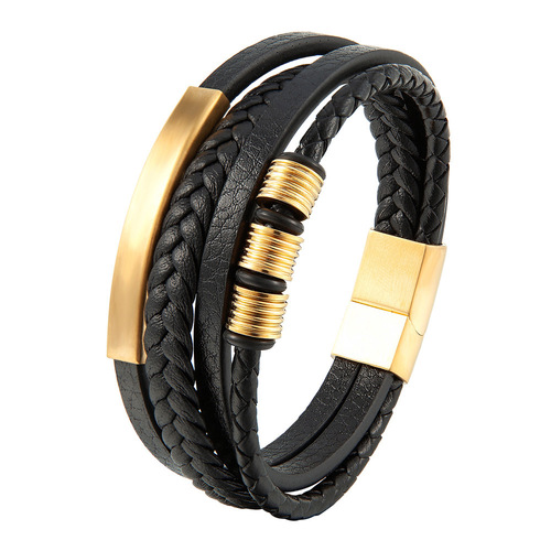 Cross-border high-value multi-layer braided men's cowhide leather genuine leather leather rope bracelet leather domineering bracelet leather rope handpiece