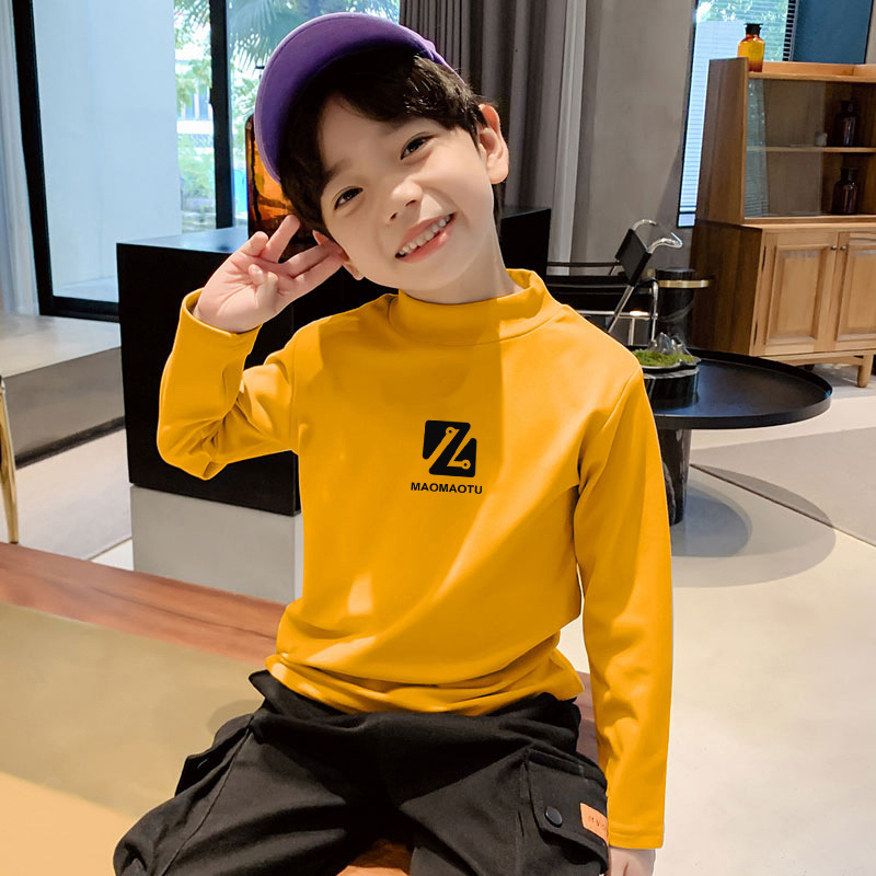 Boys' Thermal Base Layer Shirt for Autumn and Winter, Half-High Collar Children's Long-Sleeve T-Shirt Top, Suitable for Older Children, Thermal Underwear