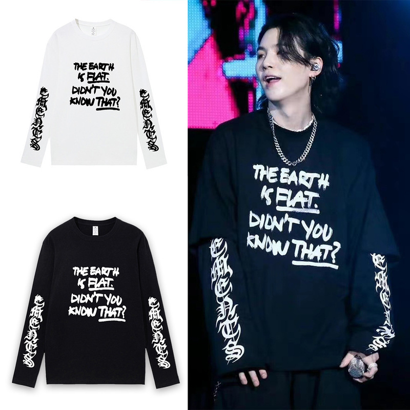 Spring and Autumn new men's and women's 200g cotton long-sleeved T-shirt suga Busan tour same loose support Song
