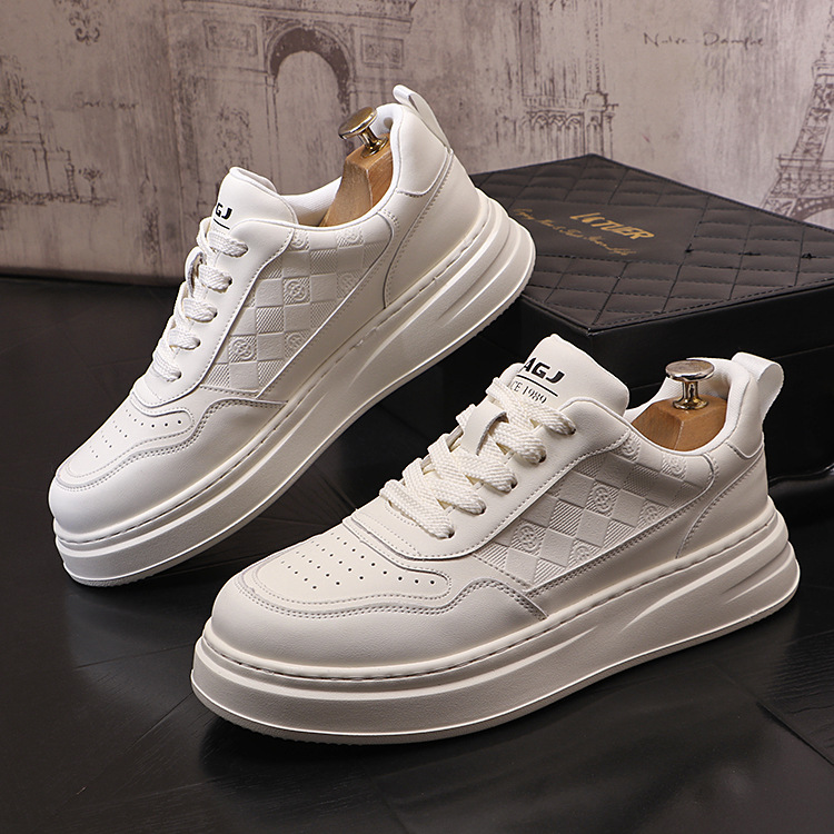 Minimalist Men's White Lace-up Trainers Versatile Breathable Shoes_voghion.com