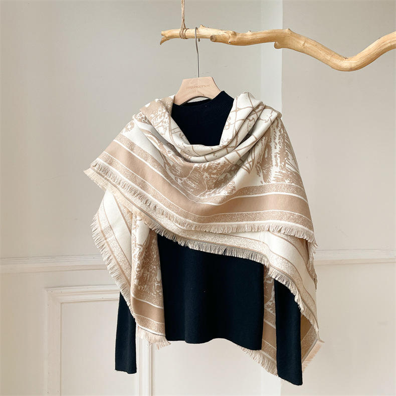 Großer quadratischer Winterschal im Ethno-Stil, doppelseitiger fünfzackiger Stern aus Kaschmir, dicker und warmer Reiseschal_voghion.com