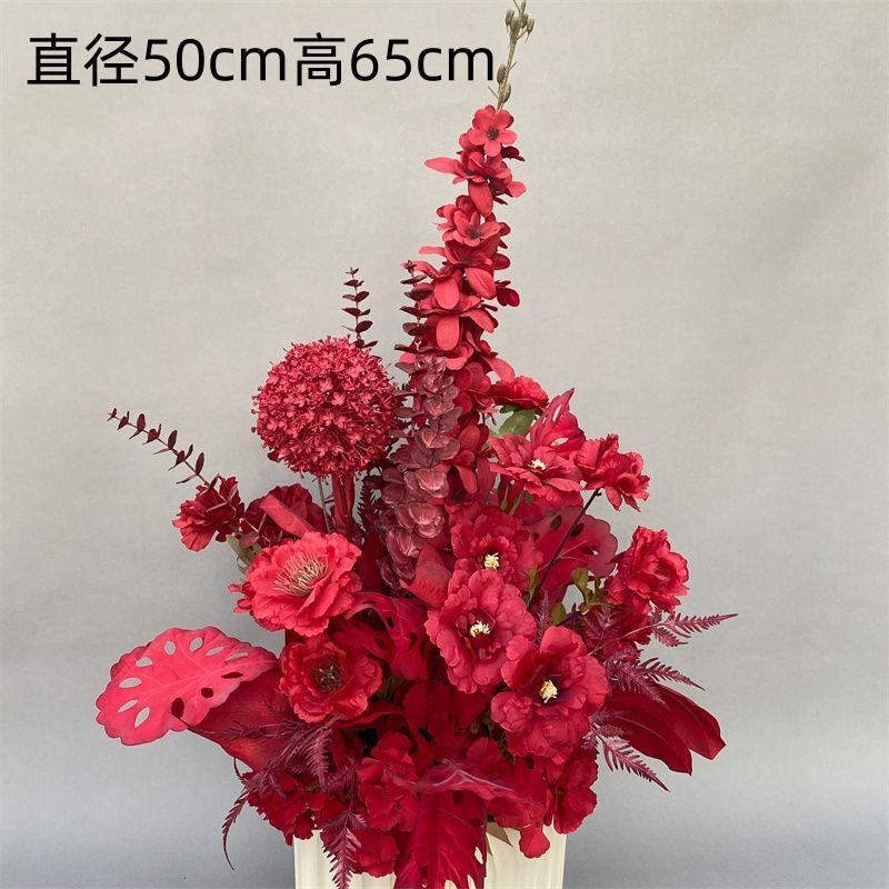 婚庆地排花红色中式订婚宴布置婚礼堂舞台路引花婚庆绢花排仿真花|undefined