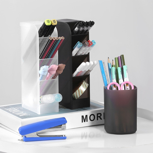 Creative multi-purpose pen holder transparent multi-grid makeup brush storage rack student stationery box oblique plug-in desktop storage box