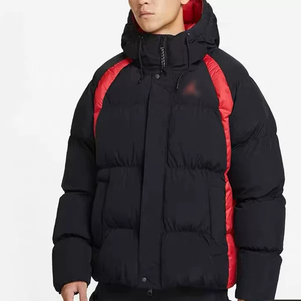 aj winter new men's hooded sports cotton jacket with color-block design, thickened for warmth, and a casual style