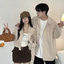 两件套】美式复古男女夹克春秋冬款新款小众情侣装一长一短女外套