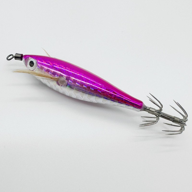 5,5g/7,5 cm láser horizontal camarón pulpo calamar gancho ocho cinturón luya cebo falso camarón de madera simulación peces luminosos