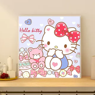 数字油画diy填色油彩画动漫卡通HelloKitty猫填充儿童手工丙烯画