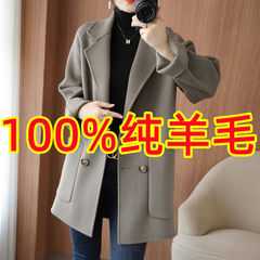 100% 純ウールの両面はカシミヤコートの女性の中の長さの秋冬のダブルボタンの手作りの韓国版の毛はコートして着ます。