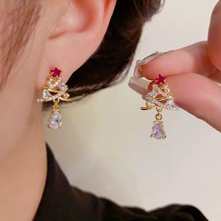 曹适欧韩轻奢精致耳坠女 镶嵌锆石圣诞树耳环 时尚圣诞节潮流爆款