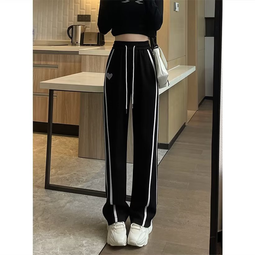 Pantalones casuales primavera y otoño 2023 nuevas mujeres sueltas pantalones casuales rectos diseño adelgazamiento pierna ancha Pantalones deportivos para mujeres image 4