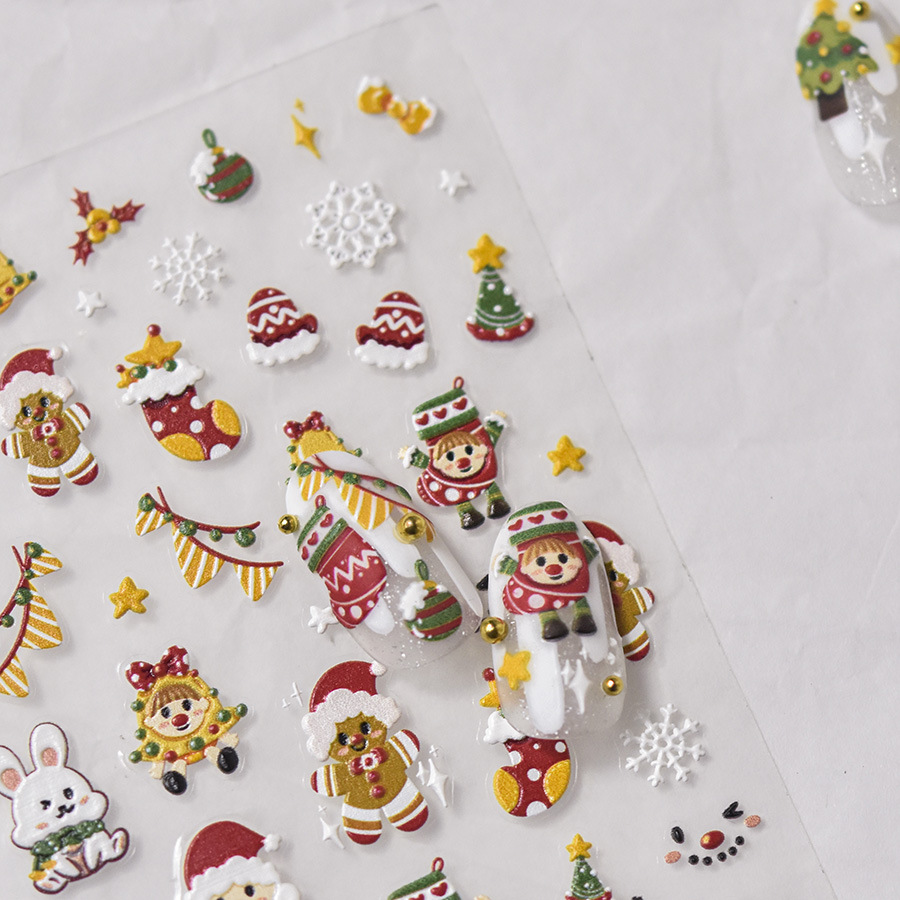 Tomoni en relieve pegatinas de uñas populares pegatinas de uñas vintage fábrica al por mayor japonés Navidad pingüino muñeco de nieve 3354