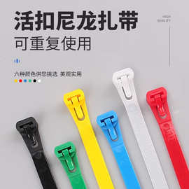 厂家批发可松式活扣尼龙扎带重复可退束线带黑白彩色塑料卡扣固定