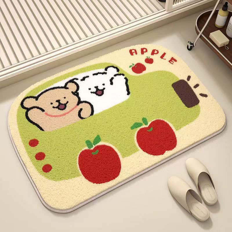 Line puppy skin-friendly imitation cashmere mat cartoon home entrance door mat soundproof cool carpet wholesale