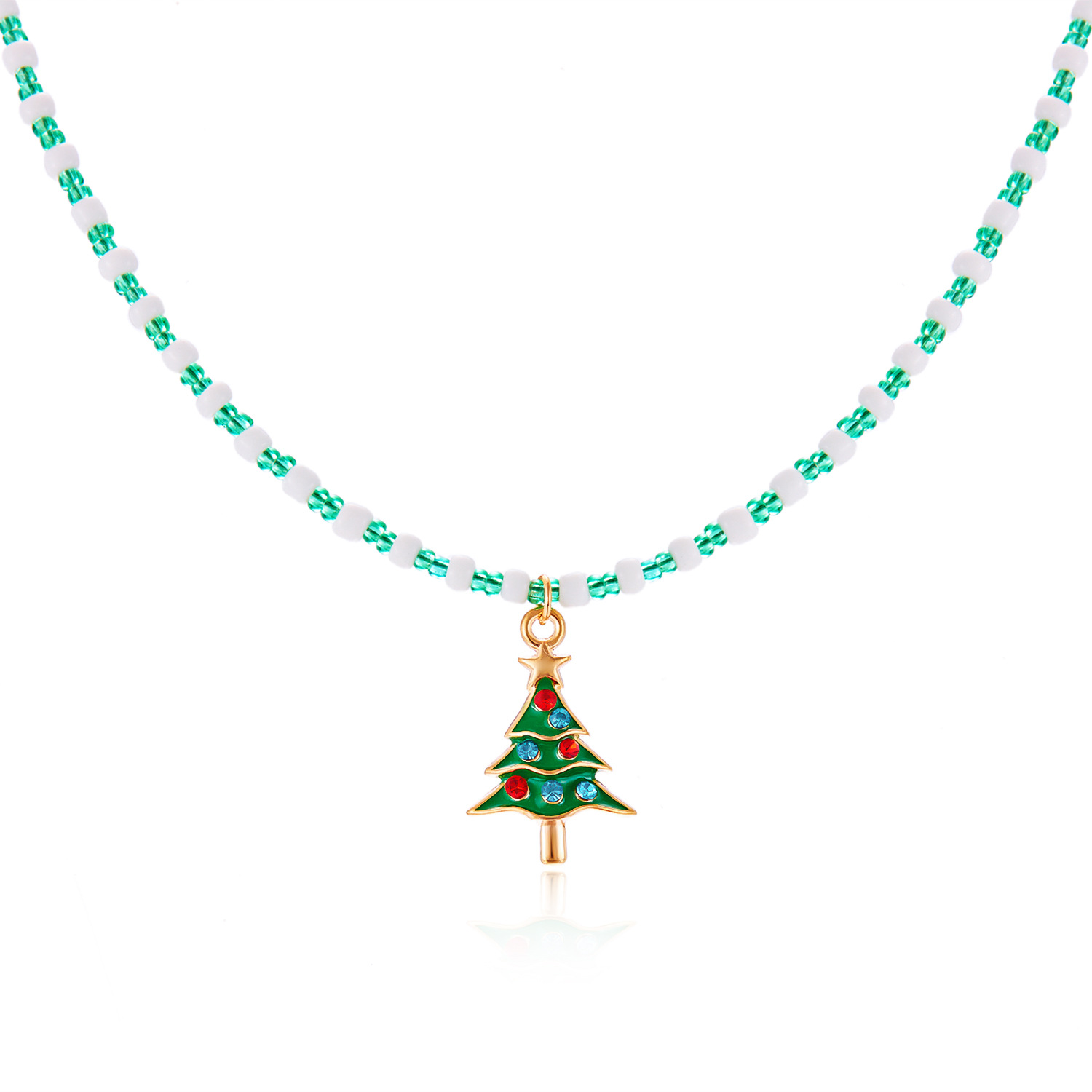 nouveau collier de perles fait main à la mode et polyvalent collier de perles de riz de sapin de Noël Père Noël femme_voghion.com