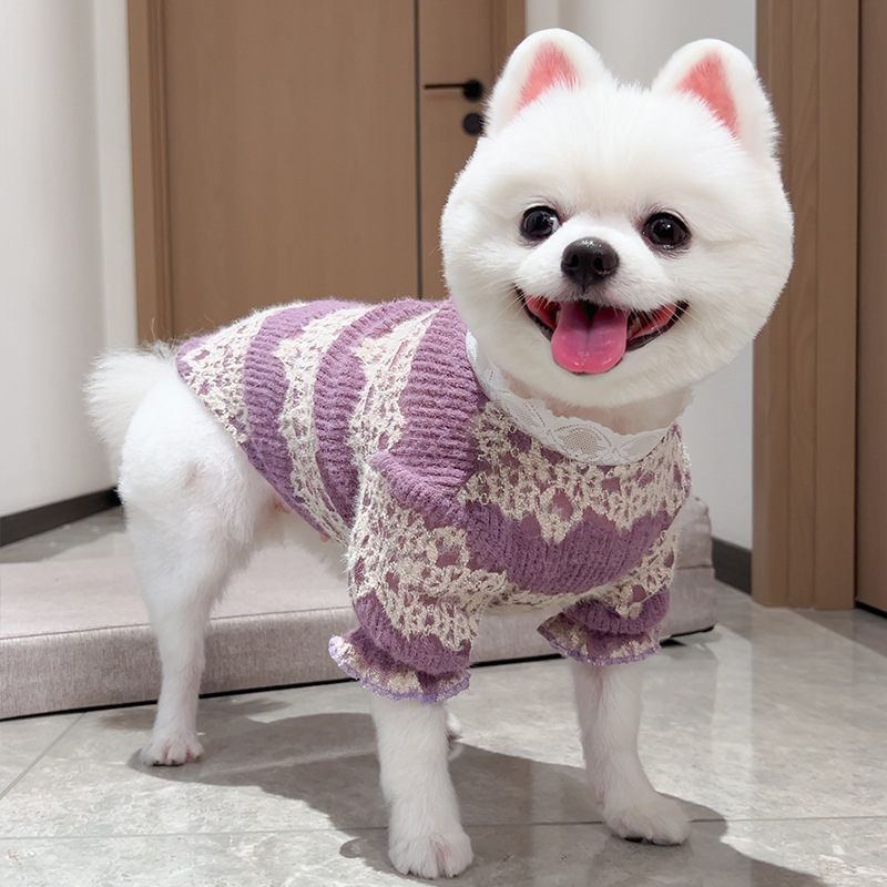 Transfronterizos mascotas perros gatos ropa otoño invierno encaje más camisa de base de mascotas encaje corte sin pelo