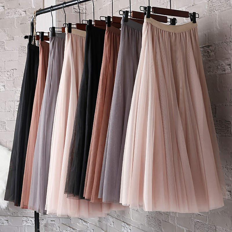 720-degree 10-meter large swing skirt Korean A- line mesh skirt mid-length skirt high waist slimming temperament dance dress