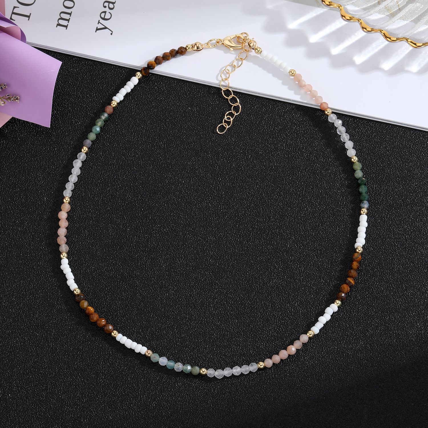 11g Weight Necklace Classification Natural Stone Chain Material 1 Piece Quantity Daily Occasion natural stone Material Geometric Pattern Women'S Gender Beaded Design Retro Style Retro Geometric Natural Stone Beaded Necklace 1 Piece 7