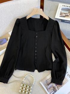 Long Sleeve Shirt plus size Women's Early Autumn Chubby mm2024 French Chic Square Collar Slim Belly Covering Elegant Top