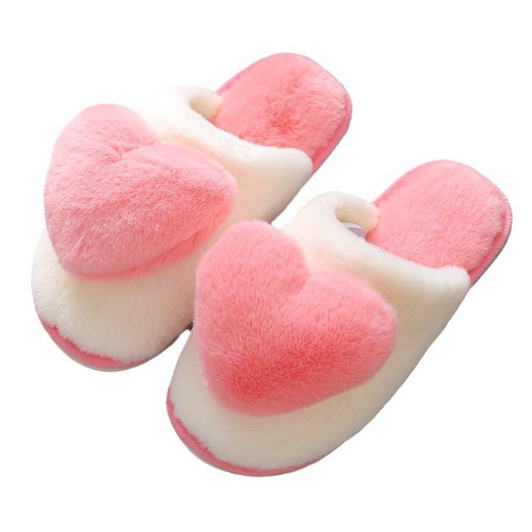 Korean Style Winter Cute Love Women's Home Cotton Slippers Anti-Slip Internet Celebrant Thickened Warm Imitation Rabbit Hair Slippers