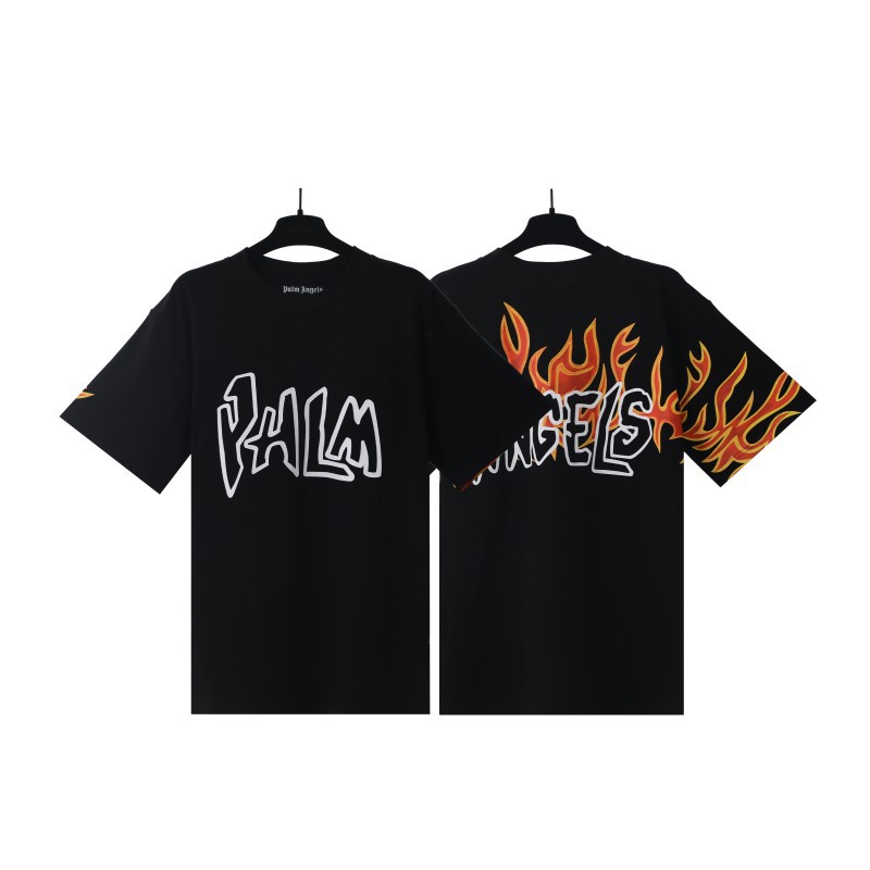 Comercio exterior transfronterizo al por mayor PA pintura en aerosol carta manga corta palmera niebla calle alta marca de moda graffiti logo hombres y mujeres camiseta