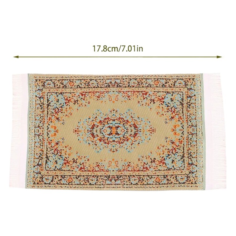 Dollhouse Mini Floor Living Room Decoration Turkish Woven Carpet Rug with Tassels New