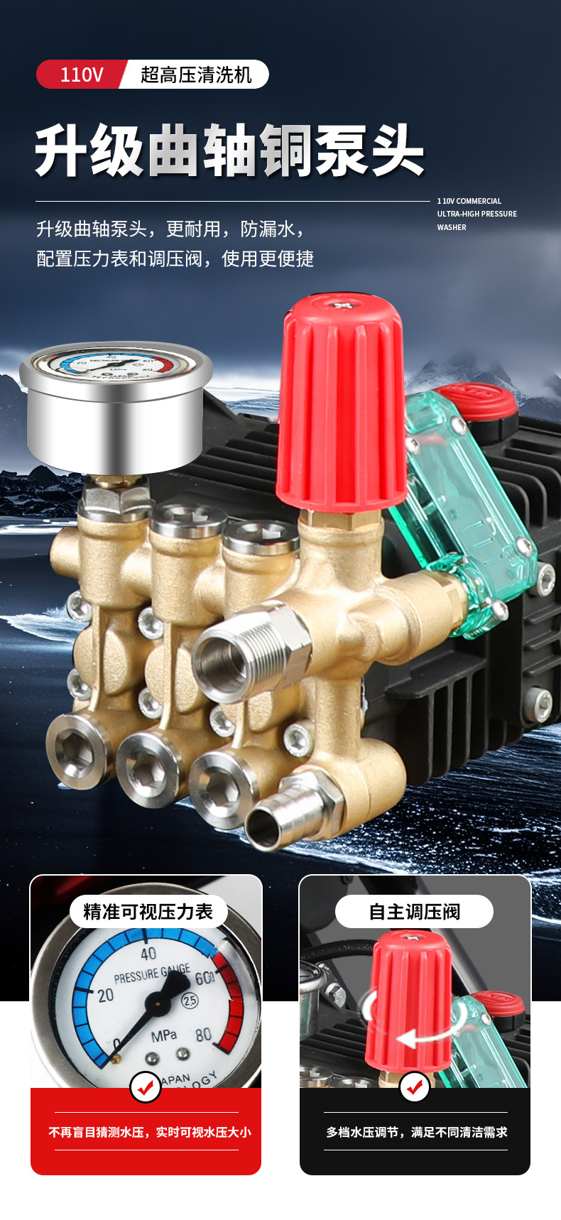 Car Wash Shop Ultra-High Pressure Car Washing Machine Portable 110V High Power Powerful Commercial Farm Car Washing Brush Car Water Pump