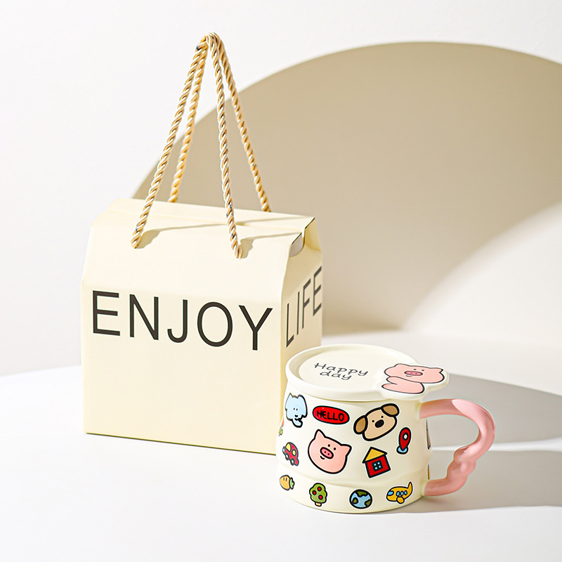 Caricatura encantadora taza de marca de animales de dibujos animados taza de cerámica creativa regalo de cumpleaños taza de desayuno taza de café