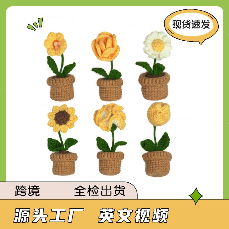 Nuevo producto de Amazon, material de ganchillo hecho a mano en inglés, bolsa tejida, adornos en maceta, hilo de lana, bola de lana para ganchillo