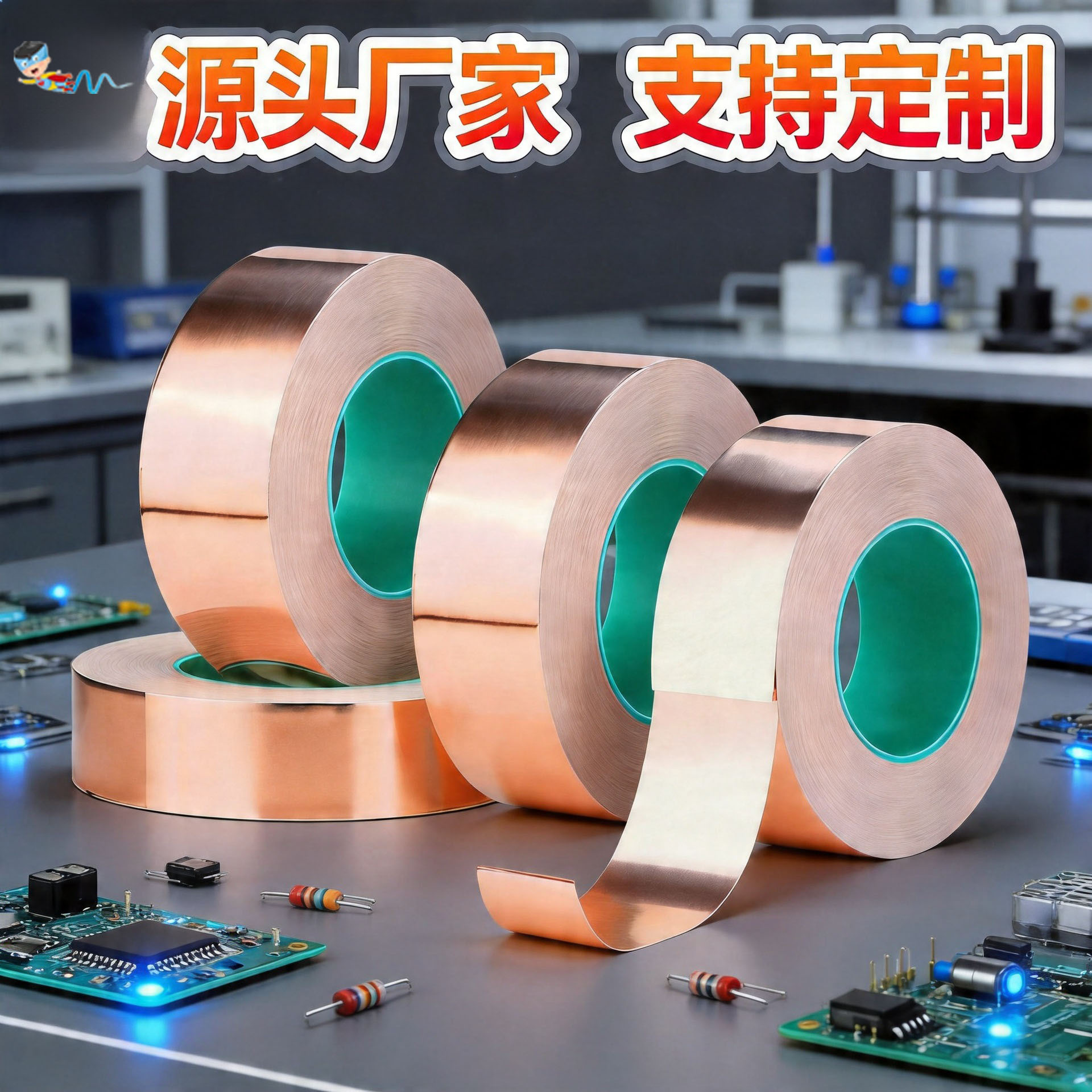 跨境双导铜箔胶带定制小管导电电磁屏蔽防干扰铜箔胶带防蜗牛胶带