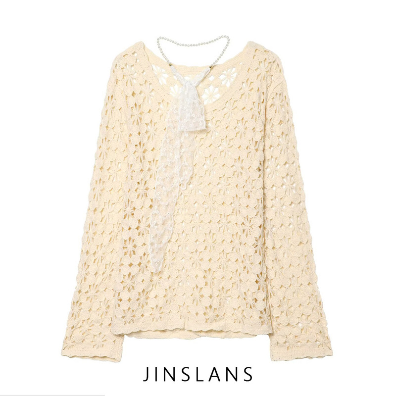 Cross-Border Foreign Trade Za European and American Style Women's Clothing, Aliexpress Hot-Selling Item, Versatile and Stylish Casual Crochet Hollow-Out Knitwear