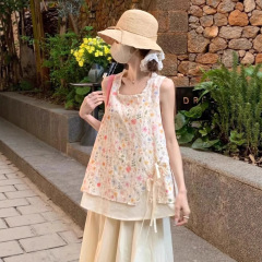 フォレストスタイル重工業花柄ベストスーツ女性の夏の新しい韓国スタイルの甘いスカート怠惰なツーピースセット小人向け