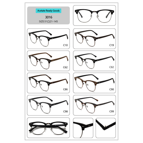 Cross-border retro wood grain glasses frame retro plate half frame double rivet eyebrow glasses frame same style glasses wholesale 3016