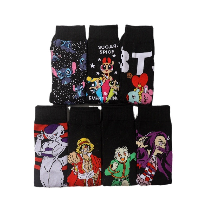 Calcetines al por mayor para hombres Calcetines de moda europeos y americanos Calcetines de algodón con dibujos animados de anime para mujeres Calcetines cómicos Calcetines Hiye de tubo medio de comercio exterior para hombres