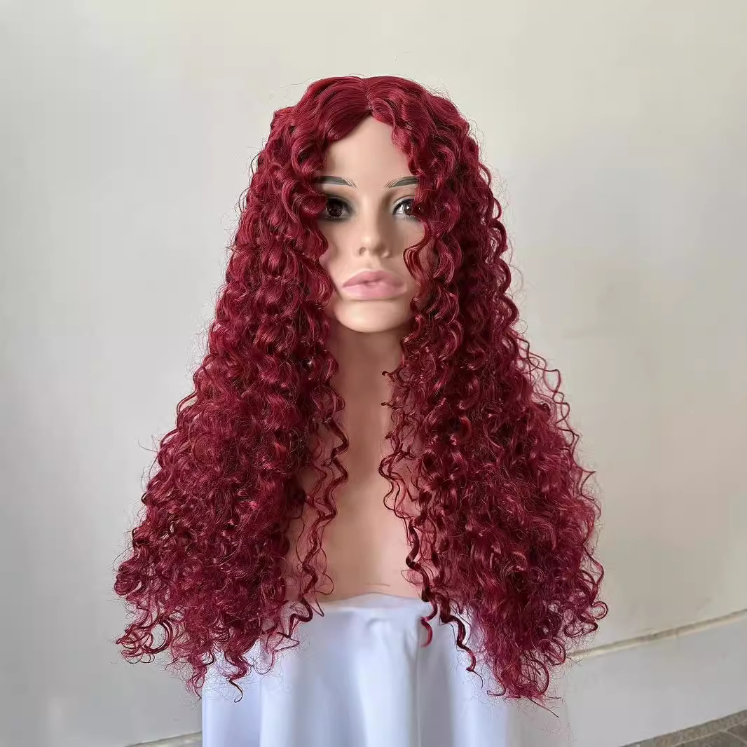Peluca de pelo largo y rizado estilo explosivo transfronterizo europeo y americano para mujer, rizo pequeño africano, filamento químico natural esponjoso, filamento de alta temperatura, cubierta completa