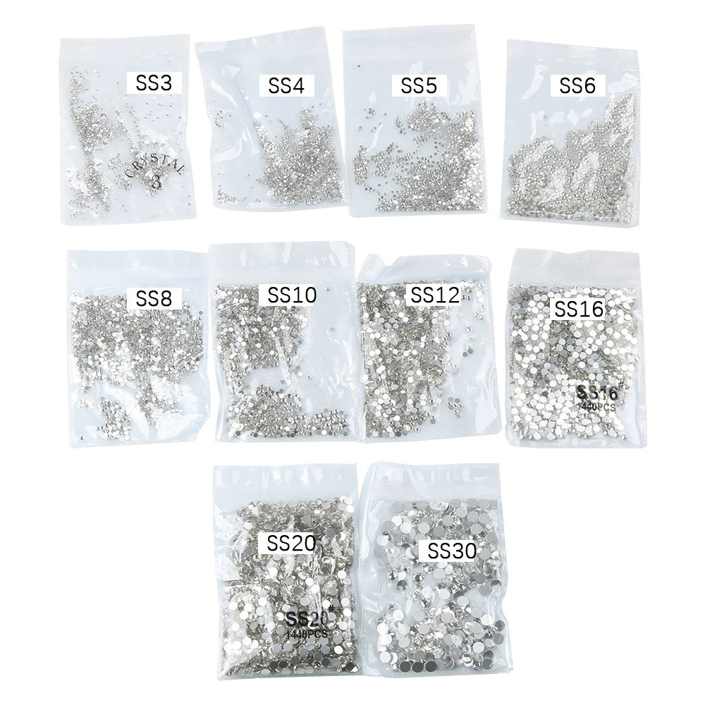 Фасетные имитационные кристаллы-камни Flatback, размеры SS3–SS12, 1 440 шт. в упаковке, смешанные цвета