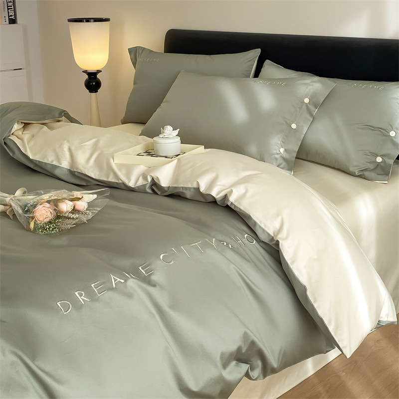 Cama de algodón cuatro piezas estudiantes tres piezas cubierta de edredón bordado de algodón sábanas caseras ropa de cama impresión y teñido activo