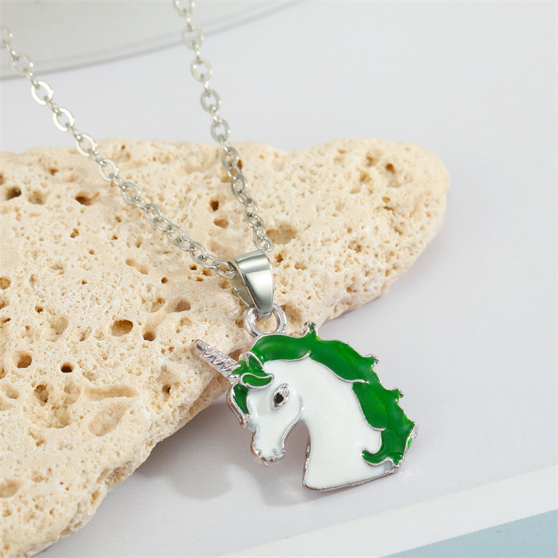 Koreas new cute color unicorn necklace dripping Pegasus pendant necklace jewelrypicture5