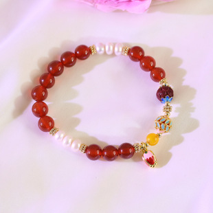 Natural Freshwater Pearl Red Agate Yellow Agate Purple Gold Sand Bracelet Bracelet Old Dream Fireworks Bracelet Dropshipping
