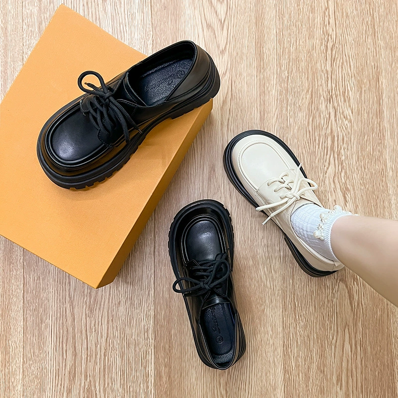 Пятно маленькие кожаные туфли на толстой подошве женские 2025 новые осень-зима в британском колледже дикие винтажные шнуровки