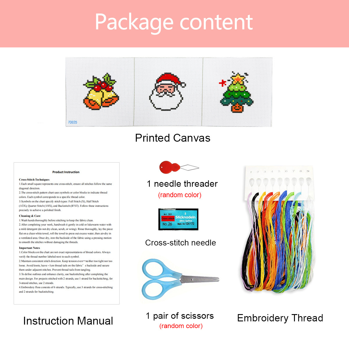 Nuevos productos transfronterizos impresión de tarjetas de Navidad dibujos animados simplista llavero bordado de cruz paquete de material DIY image 11