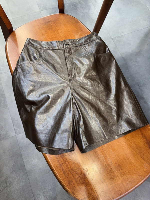 百搭单品真皮皮裤女高品质冷翡翠油蜡绵羊皮中裤宽松休闲五分裤潮|undefined