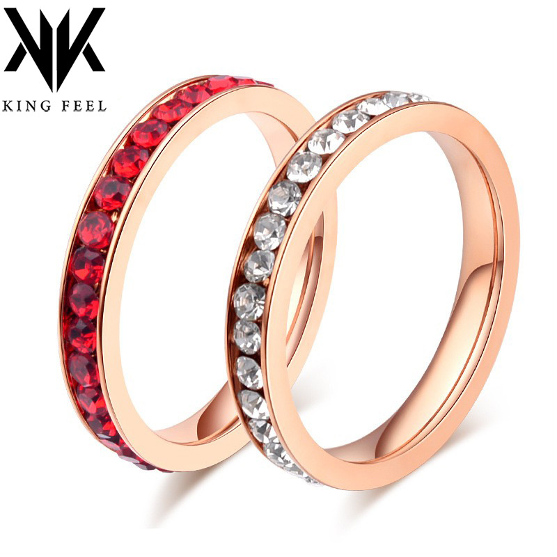 韩版钛钢镶钻戒指  周圈镶石玫瑰金女戒 欧美红钻石指环 JZ115