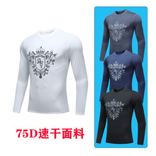 欧美男士运动长袖弹力紧身健身服户外网球刺绣训练跑步T恤速干衣