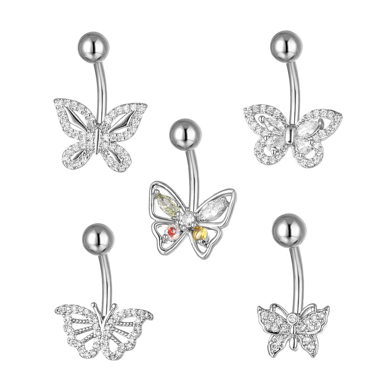 AliExpress Amazon Explosions Stainless Steel Navel Nail Butterfly Wings Zircon Navel Ring Body Piercing Jewelry