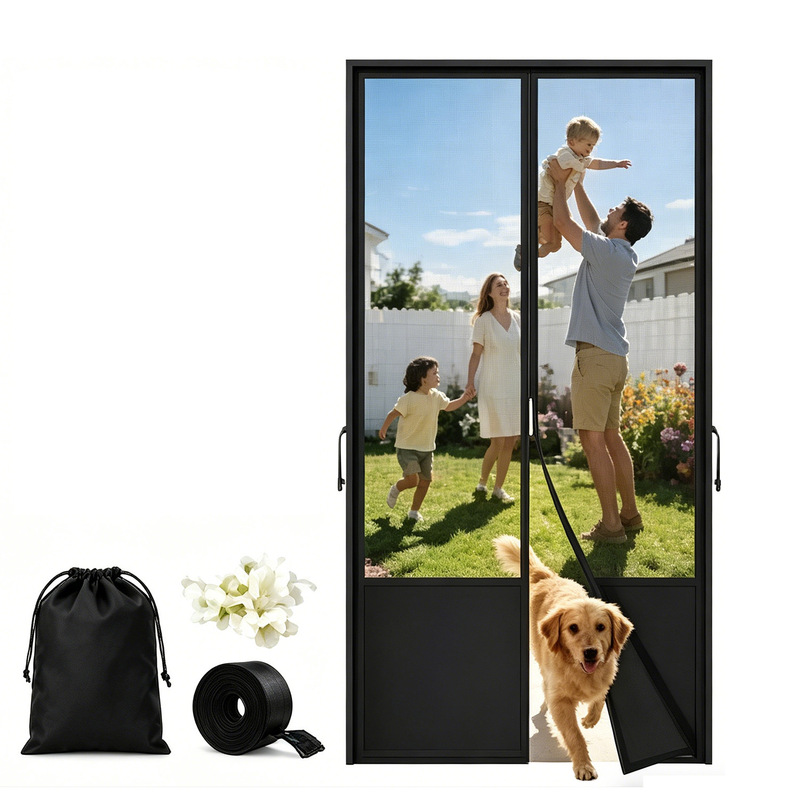 Magnetic mosquito-proof door curtain, no-drill screen door for home use in summer, magic tape screen window partition curtain, silent and ventilated door curtain
