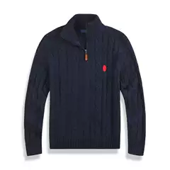Men's Cable Knit Stand Collar Sweater - Wool Blend Thick Warm Business Casual Pullover for Autumn/Winter