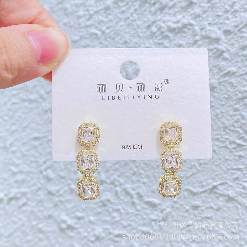 丽银/丽贝丽影闪锆吊坠轻奢风s925银针耳环高级感长款宴会奢华女|undefined