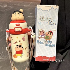 蜡笔小新保温杯新款女生高颜值可爱双饮杯学生上学吸管杯儿童水杯
