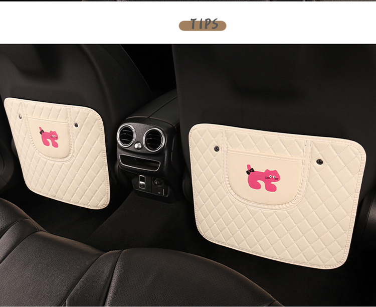 Quilted Embroidered Pink Cat Anti-Kick Pad Cute Cartoon Car Seat Back Anti-Kick Pad Car Seat Back Anti-Fouling Pad Anti-Dirty Pad