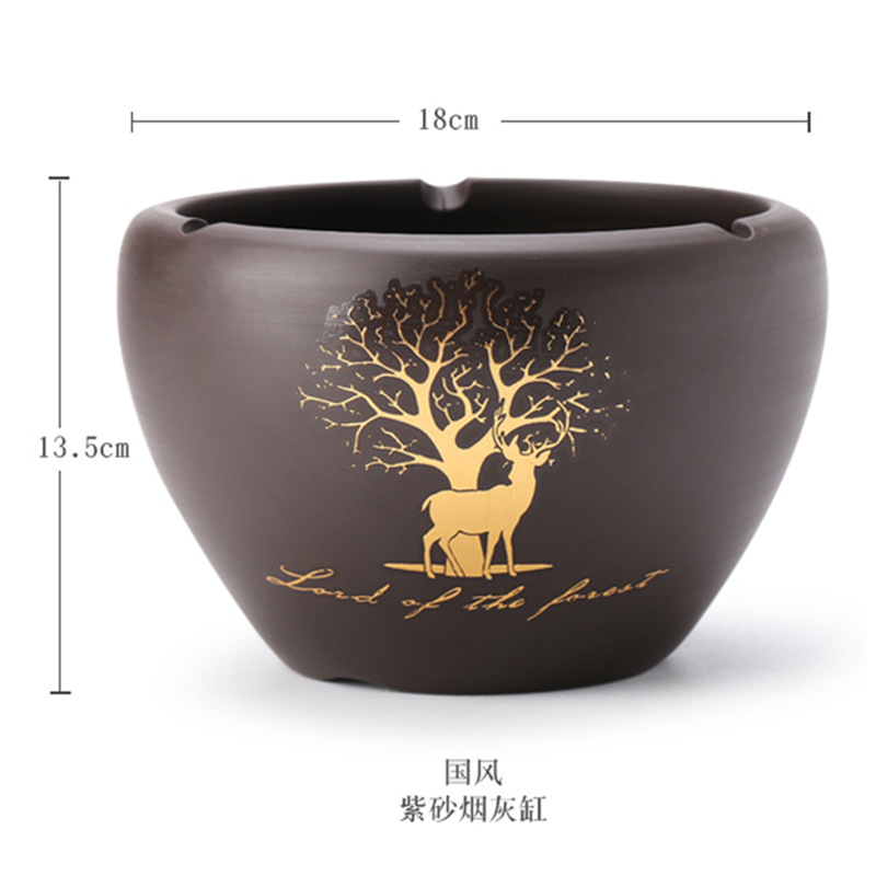 Zisha ceramic ashtray creative home office personalized trendy living room Chinese style anti-dust ashtray